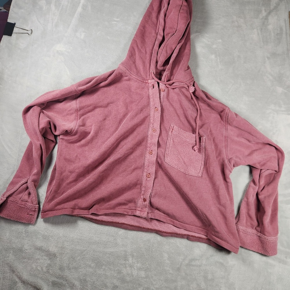 American Eagle Womens L Maroon Hooded Cardigan Oversized Button Front Boho Cozy